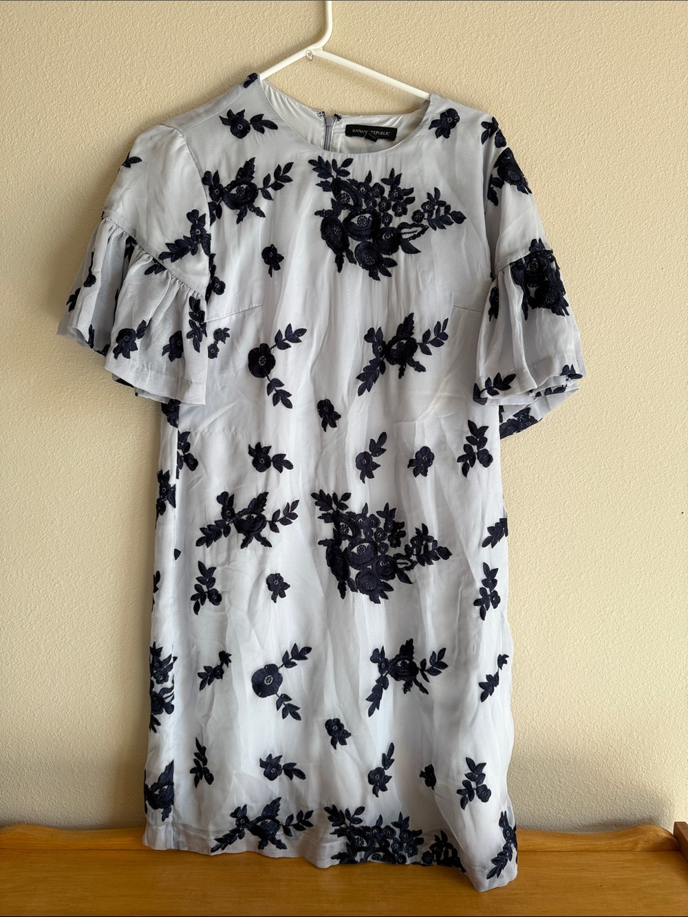 Banana Republic White Dress with Navy Floral Embroidery